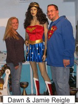 Dawn and Jamie Reigle in the Marston Family Wonder Woman Museum